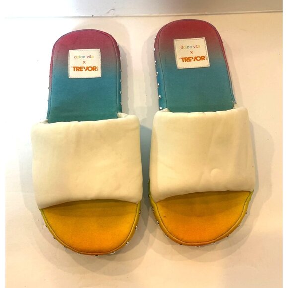 Dolce Vita X Trevor Project Mochi Studded Slide Pride Sandals Rainbow Size 8 - Picture 3 of 8